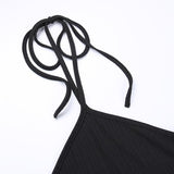 Halter self tie hollow out textured backless midi dress
