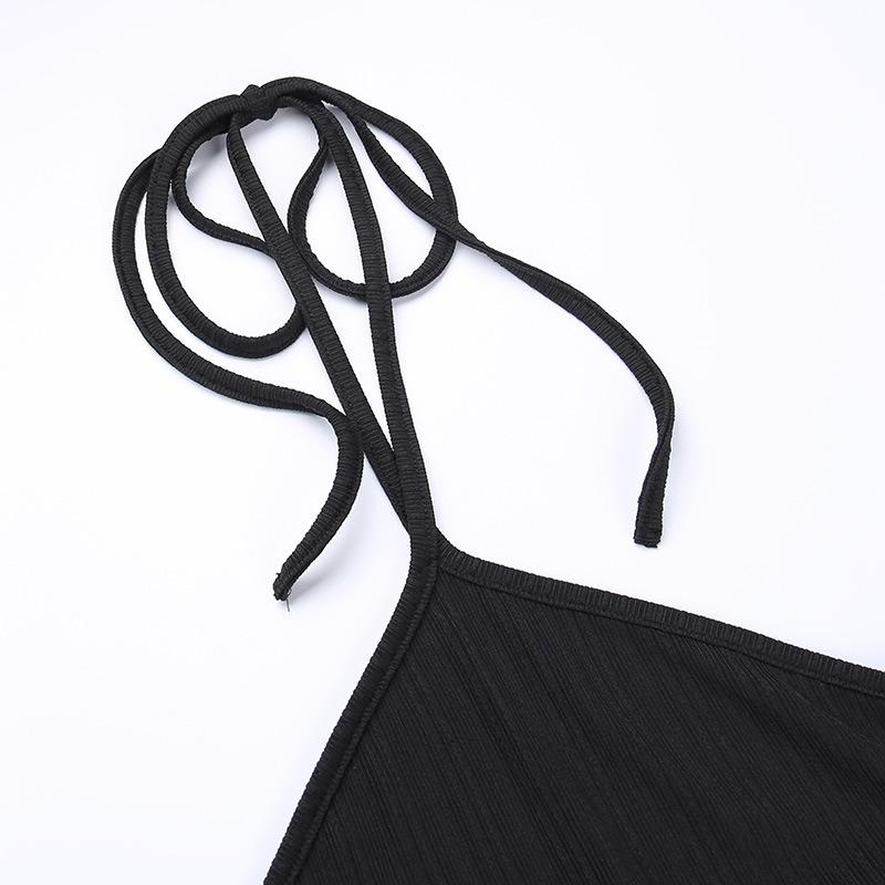 Halter self tie hollow out textured backless midi dress