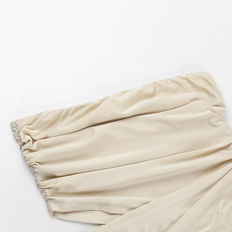 Ruched irregular hollow out solid tube maxi dress