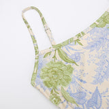 Robe longue camisole contrastée à imprimé floral et col en U 