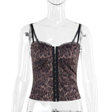 Haut camisole dos nu à volants et imprimé léopard à col en V 