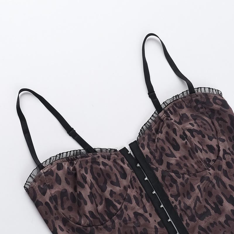 Haut camisole dos nu à volants et imprimé léopard à col en V 