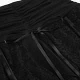 Falda midi lisa con lazo irregular y encaje fruncido 