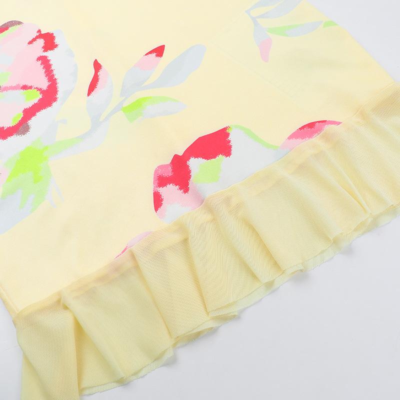 Mesh flower print sweetheart neck tube mini dress