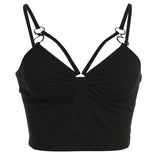 Hollow out o ring ruched v neck solid cami top