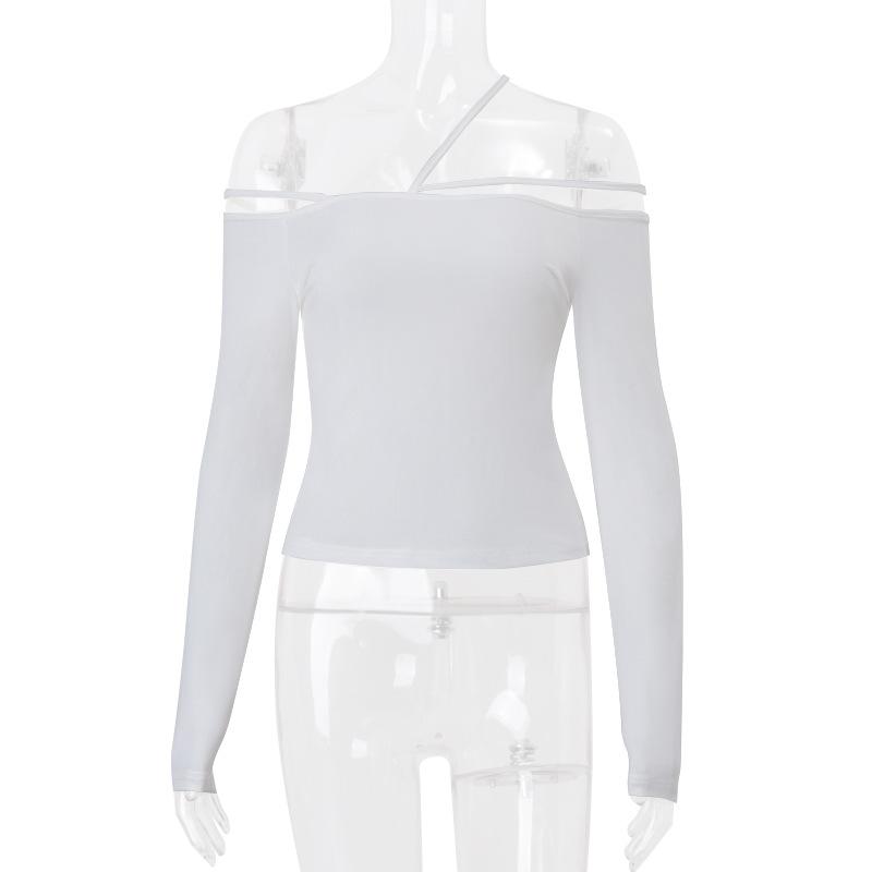 Long sleeve one shoulder hollow out solid top