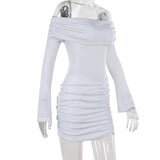 Off shoulder long sleeve ruched mini dress