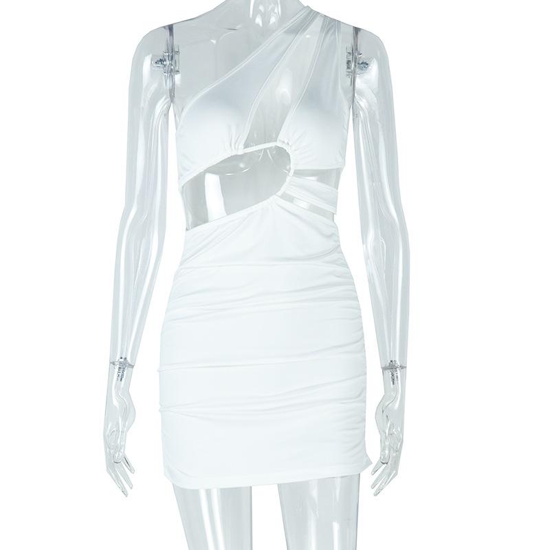 Irregular hollow out ruched one shoulder mini dress