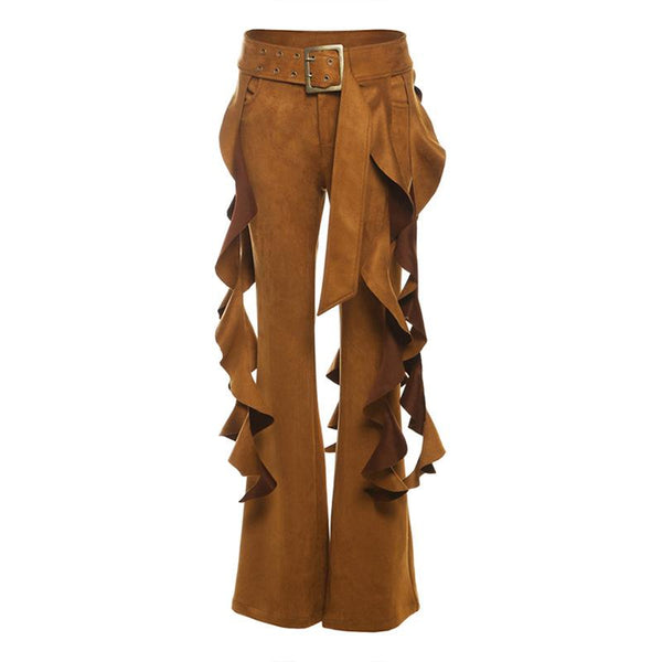 Button zip-up high rise solid straight leg pant