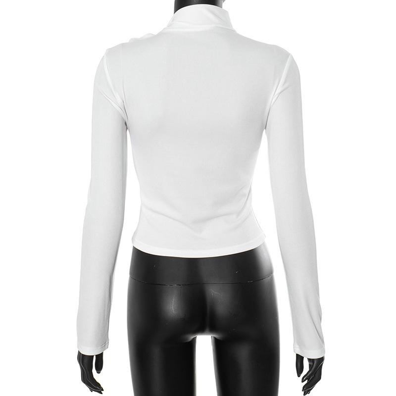 Hollow out bowknot self tie long sleeve solid top