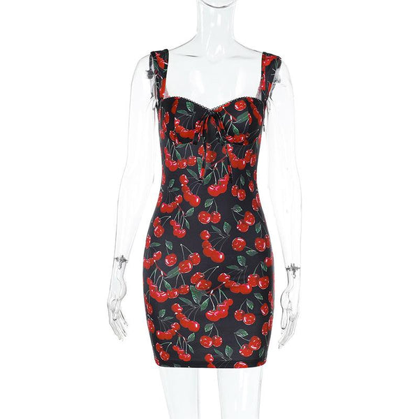Mini-robe dos nu à imprimé cerises et col en V 