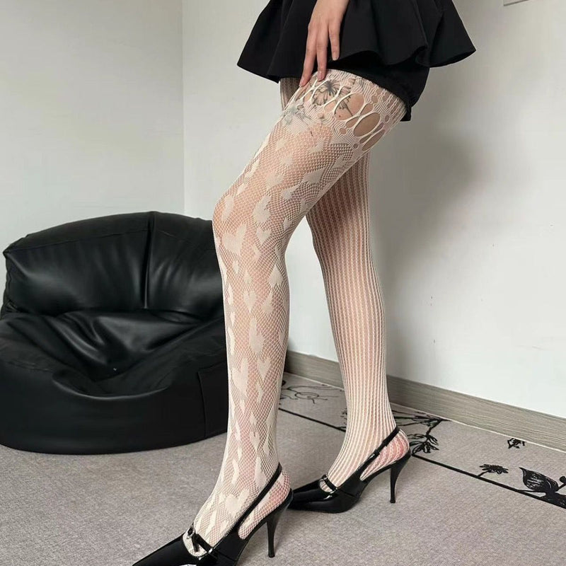 Heart pattern hollow out fishnet tights