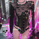 Buckle metal chain rivet applique PU leather cami top