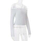 Long sleeve one shoulder hollow out solid top