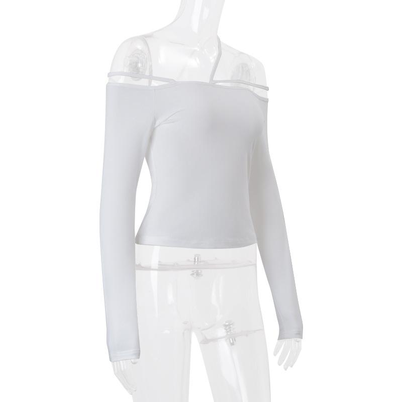 Long sleeve one shoulder hollow out solid top