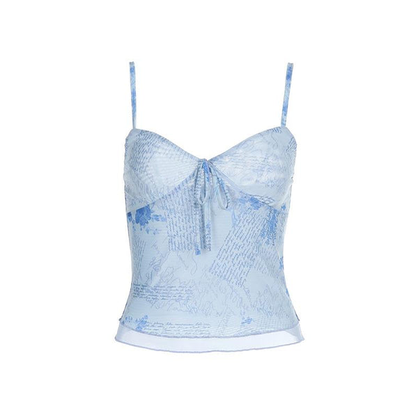 Top camisola sin espalda con cuello en V y estampado de malla 