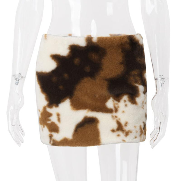 Mini-jupe contrastée zippée et tie-dye duveteuse 