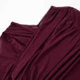 Ruched mesh long sleeve v neck solid top
