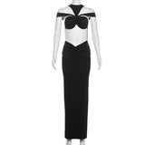 Ruched hollow out crewneck solid maxi dress
