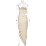 Ruched irregular hollow out solid tube maxi dress