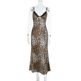 Lace hem v neck leopard print cami midi dress