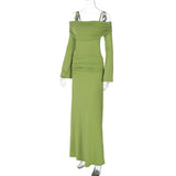 Ruched long sleeve off shoulder cami maxi dress