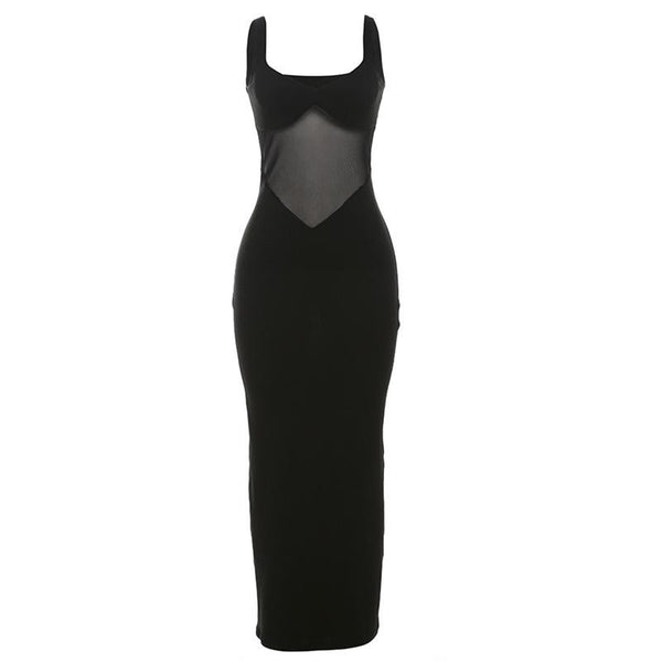 Robe longue unie à col en V et patchwork en maille 