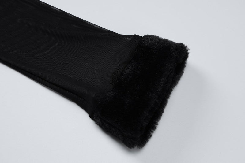 Minivestido de manga larga con cuello en U y malla esponjosa transparente 