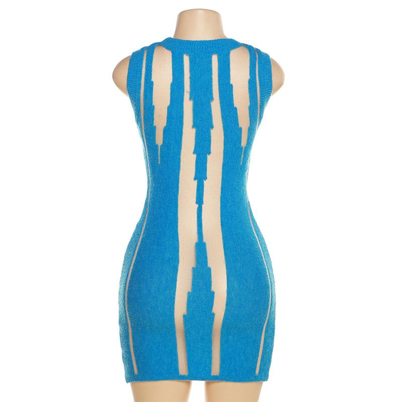 Minivestido de patchwork de malla de punto con cuello redondo 