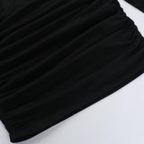 Vestido mini de manga larga con encaje calado y fruncido con lazo 