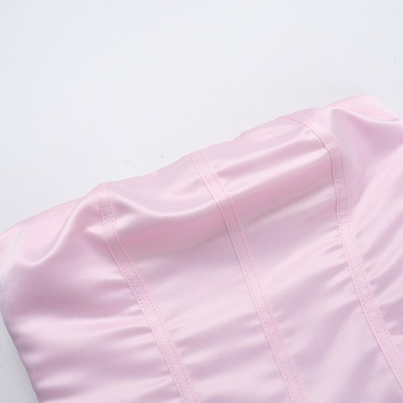 Vestido mini de tubo liso de satén fruncido y fruncido 