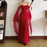 Robe longue en maille à fronces et dos croisé 