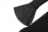 Mini-robe froncée en maille irrégulière à manches longues évasées 
