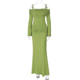Ruched long sleeve off shoulder cami maxi dress