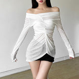 Long sleeve off shoulder irregular ruched top