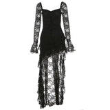 Vestido mini de encaje con mangas largas acampanadas y escote en V irregular 