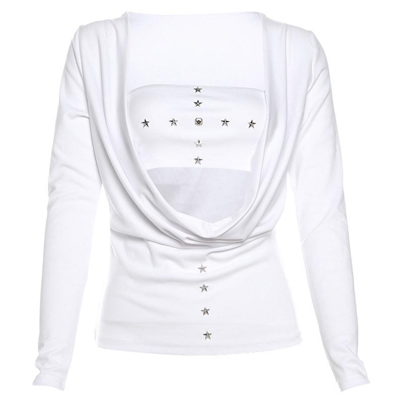 Top de dos piezas liso con apliques de estrellas y manga larga 