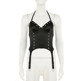 Halter self tie v neck backless solid top