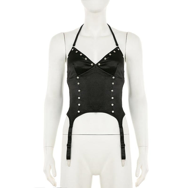 Halter self tie v neck backless solid top