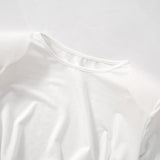 Conjunto de falda larga lisa con cuello redondo y manga larga fruncida 