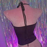 Halter self tie PU leather metal chain v neck top
