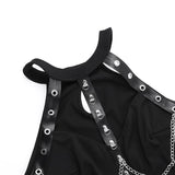 Robe midi côtelée à col ras du cou et chaîne en métal ajouré 