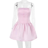 Vestido mini de tubo liso de satén fruncido y fruncido 