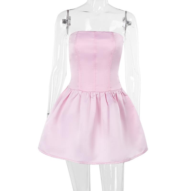 Vestido mini de tubo liso de satén fruncido y fruncido 