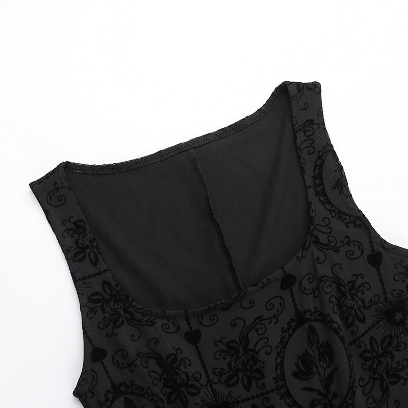 Mini-robe imprimée à ourlet en dentelle et col carré froncé 