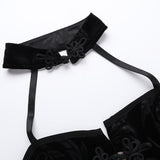 Top estampado sin espalda, calado y con botones halter 