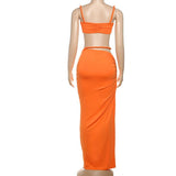 Ensemble jupe longue camisole irrégulière à col en V froncé et creux 