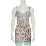 Mini-robe camisole à imprimé léopard, col en V, ourlet en dentelle 