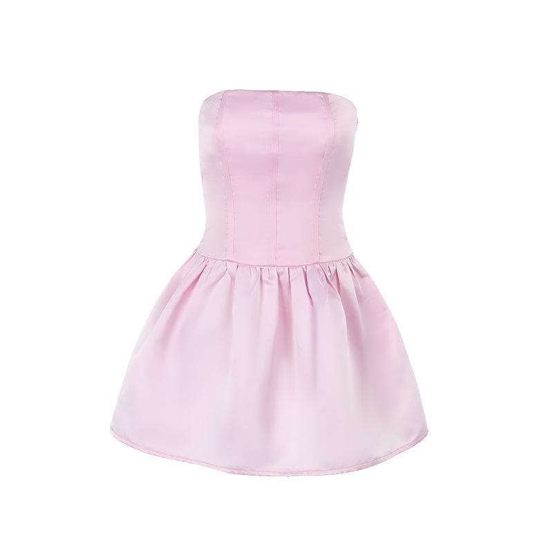Vestido mini de tubo liso de satén fruncido y fruncido 