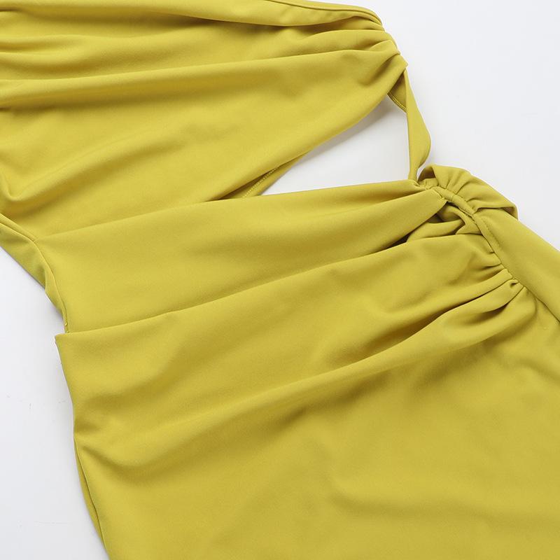 Irregular hollow out slit ruched one shoulder mini dress